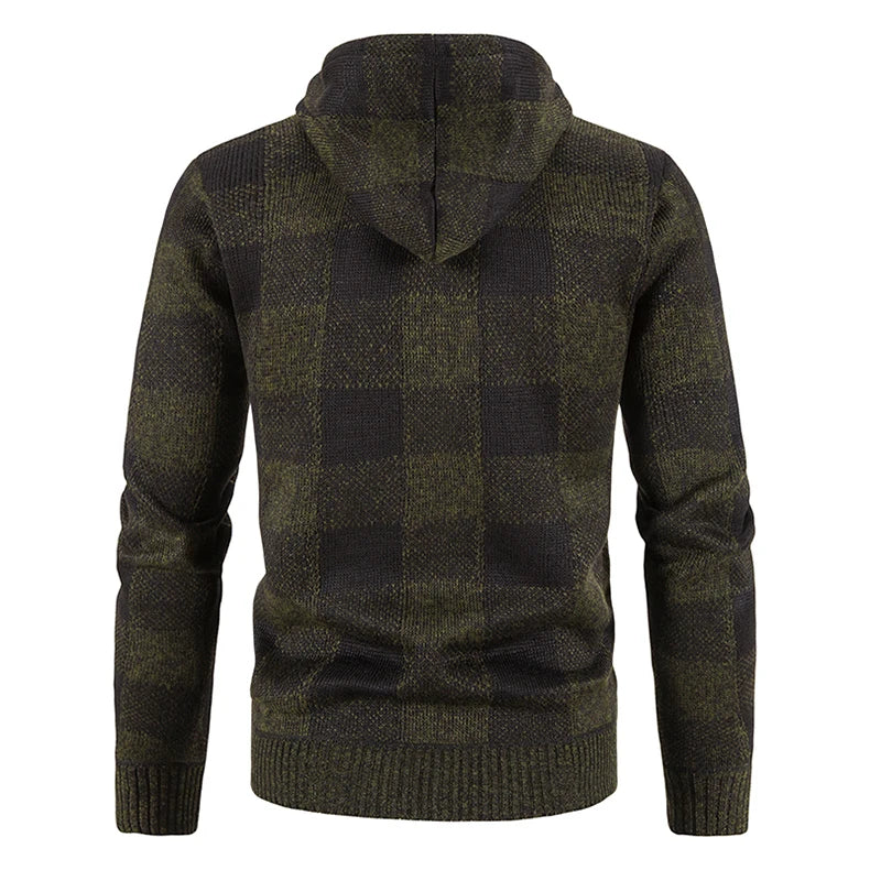 Chaqueta a cuadros nueva para hombre, suéter con capucha, forro polar de otoño e invierno, ropa informal gruesa y cálida, cortavientos para el frío