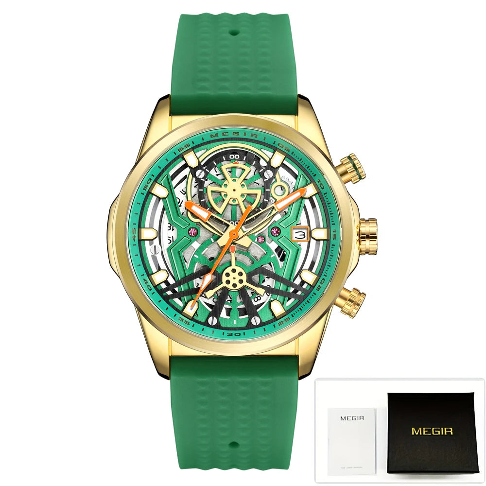Relojes cronógrafo deportivos para hombre, marca de lujo superior, MEGIR, cuarzo, impermeable, a la moda, reloj de pulsera para hombre con fecha automática y manecillas luminosas