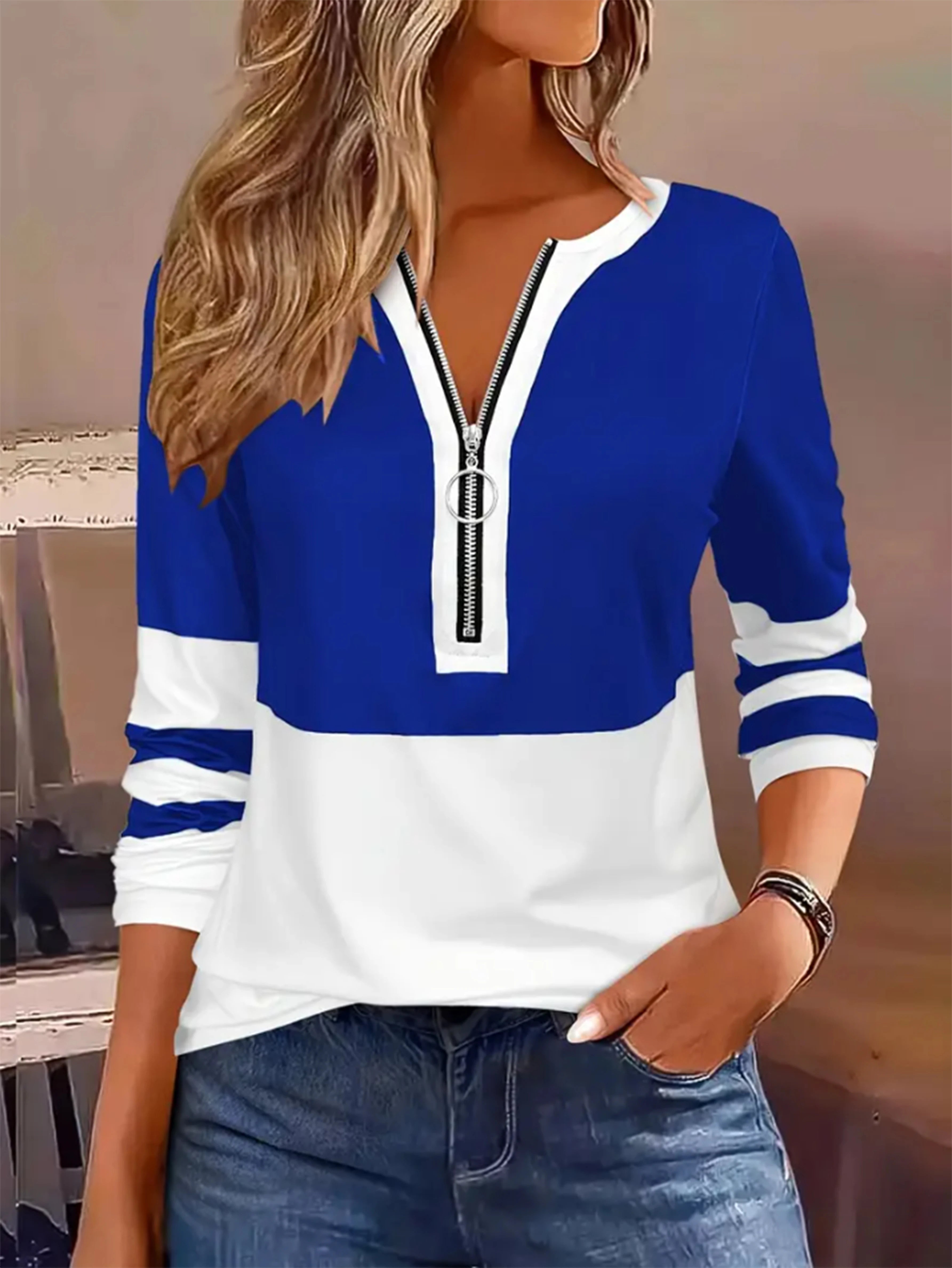 Plus Size Geometrisk T-skjorte med glidelås