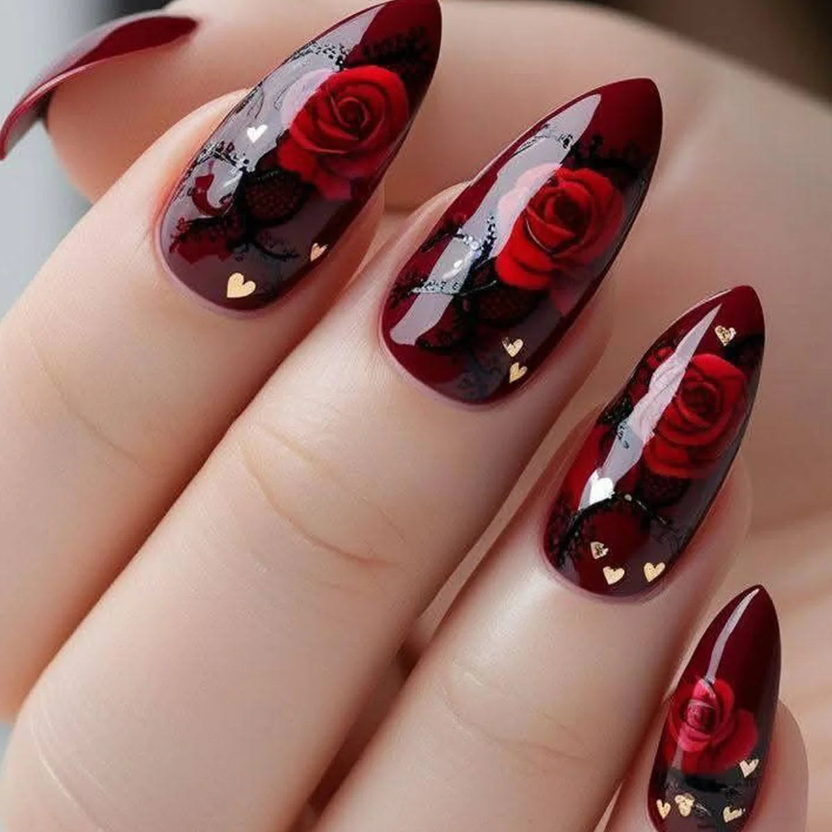 Uñas postizas Corazón y Rosa