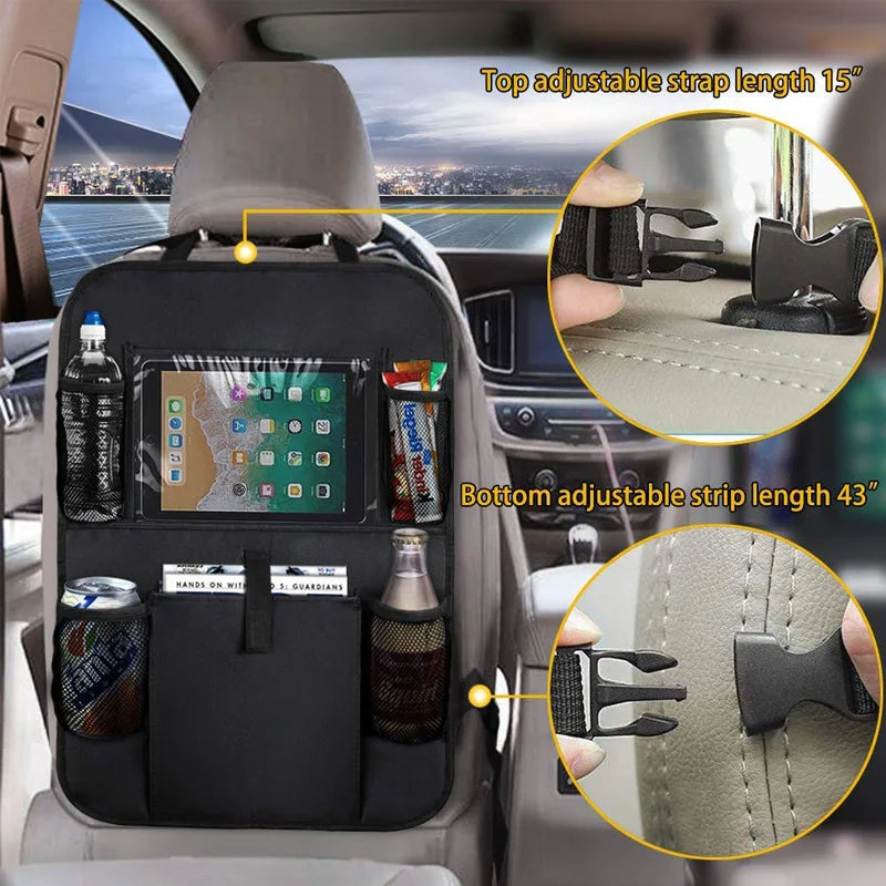 Organiseur de siège arrière de voiture avec support pour tablette tactile, poches de rangement automatique, housse de protection pour dossier de siège de voiture pour voyage, voyage des enfants