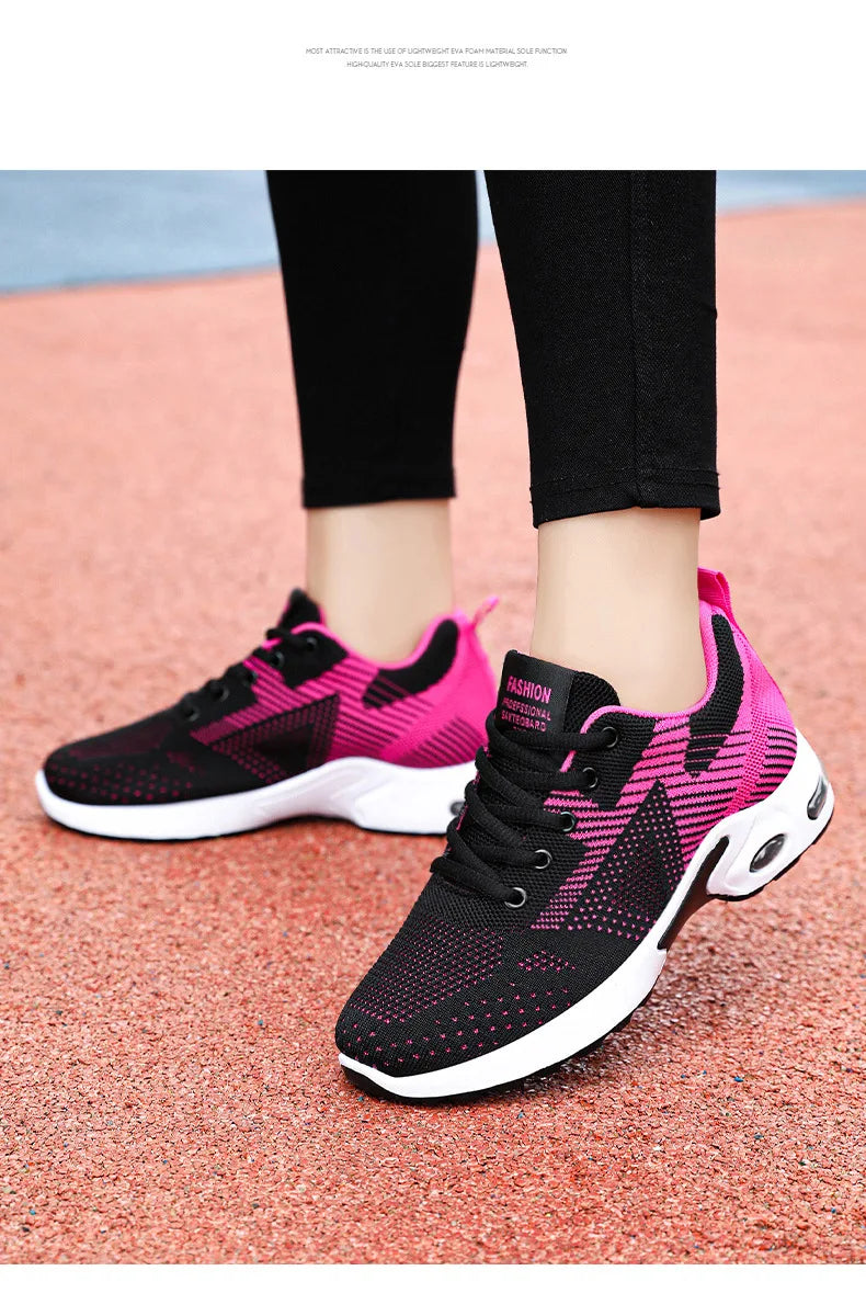 Zapatillas de running para mujer, nuevas, de primavera, de talla grande, informales, transpirables, con cordones, con cámara de aire, deportivas
