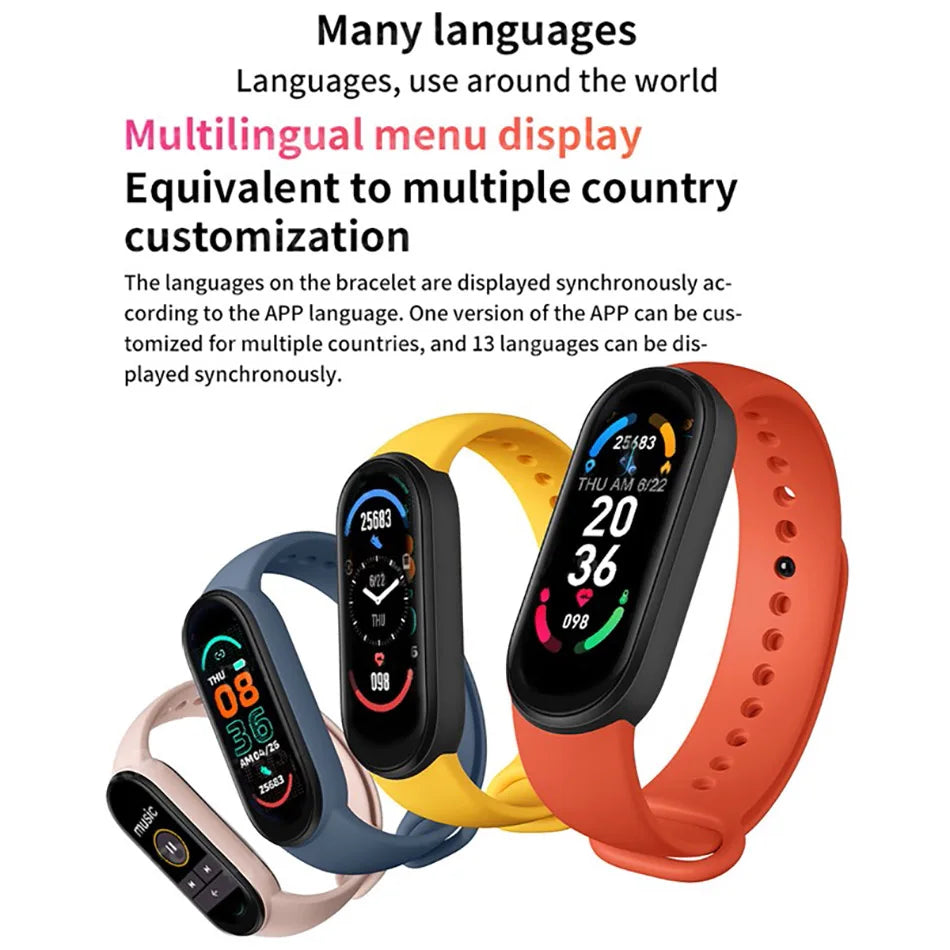 M6 Smartwatch Hombre Mujer Pulsera Inteligente de Fitness Banda Deportiva Monitor de Frecuencia Cardíaca y Presión Arterial Relojes Impermeables Multifunción