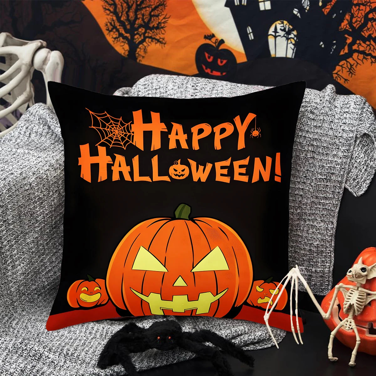 Funda de cojín de lino de Halloween, funda de almohada con temática de truco o trato, funda de almohada de calabaza y fantasma de dibujos animados, decoración para fiesta de Halloween 2025