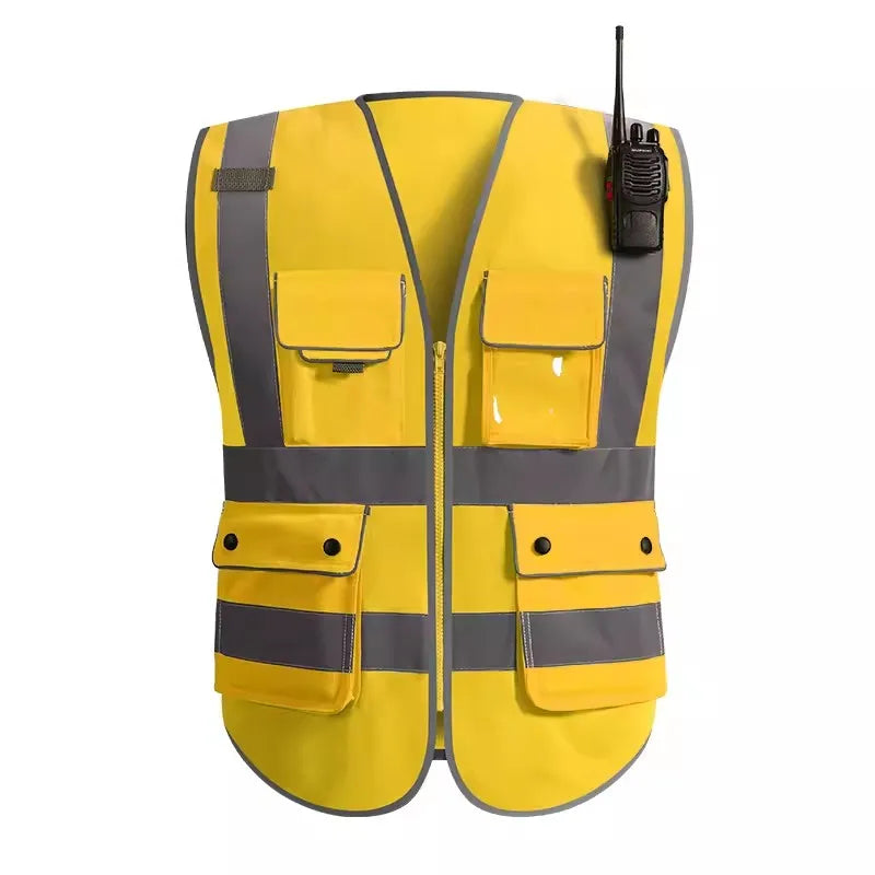 Chaleco de seguridad para hombre, chaleco de construcción, ropa de trabajo con múltiples bolsillos y cremallera