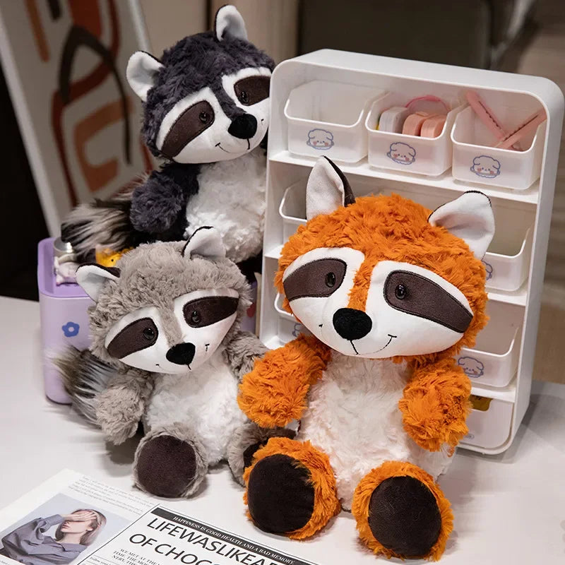 Animales de peluche Kawaii, mapache de peluche, zorro encantador, lindo perezoso suave, almohada para niñas, niños, bebés, regalo de cumpleaños