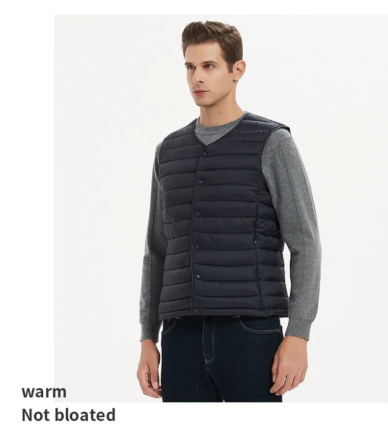 Men Vest Jacket Warm 2024 Autumn Winter Casual Sleeveless Coats Down Cotton Waistcoat Solid Color Male Buttons V-neck Outerwear
