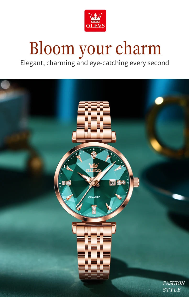 OLEVS 5536 Reloj de mujer de alta calidad con diseño de joyas elegantes, reloj de cuarzo impermeable, reloj de lujo de oro rosa para mujer Reloj Mujer