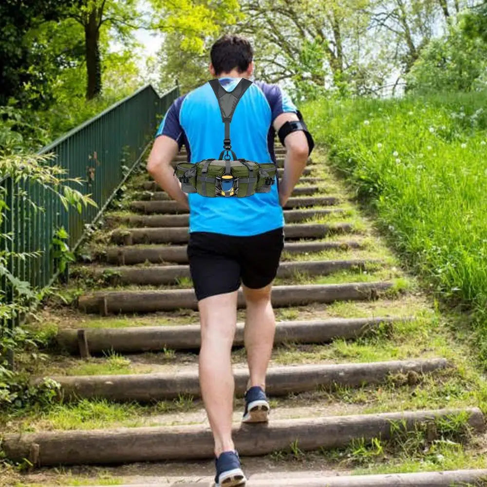 Sac banane de randonnée avec 2 porte-bouteilles d'eau, sac banane d'extérieur, sac à dos de cyclisme étanche, sangle réglable, sac de rangement pour le sport