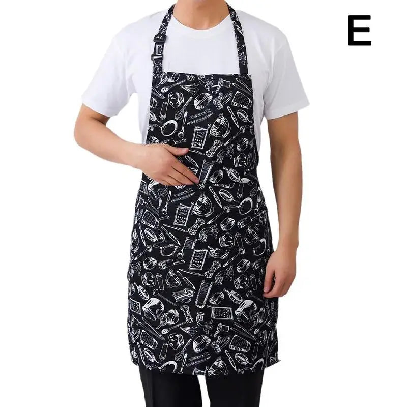 Delantal de cocina delantal de cocinero con cuello halter con 2 bolsillos delantales sin mangas para catering para hombres y mujeres delantal de camarero para barbacoa con estampado