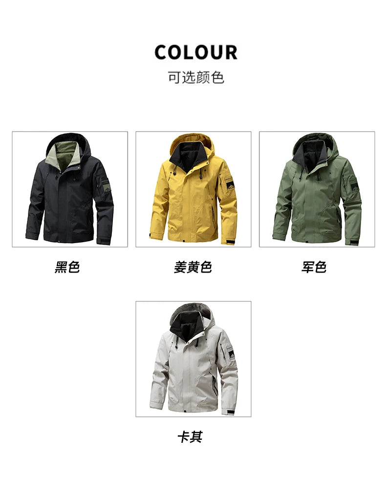 Cortavientos Cargo para Hombre, Chaquetas de Motocicleta, Ropa Militar Impermeable, Chaqueta con Capucha para Hombre, Abrigo para Acampar al Aire Libre y Senderismo