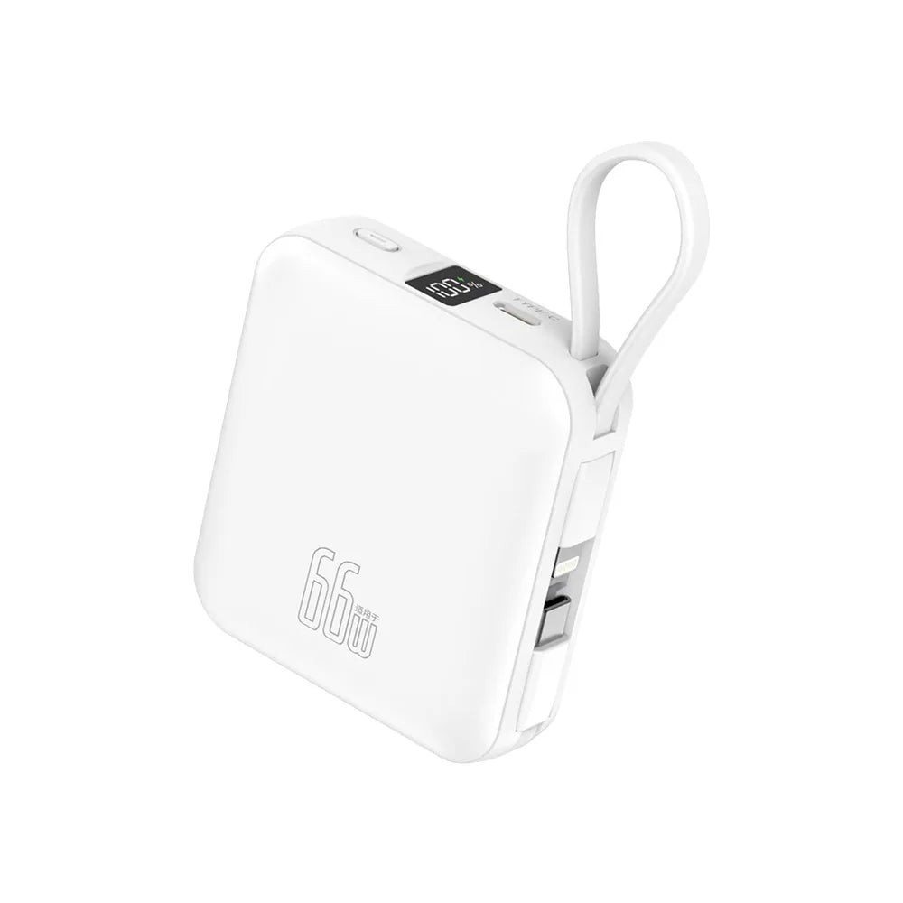 10000 mAh powerbank 22,5 W superrask lading, kompakt og bærbar med egen kabel, Mini 3C-sertifisert mobil strømforsyning.