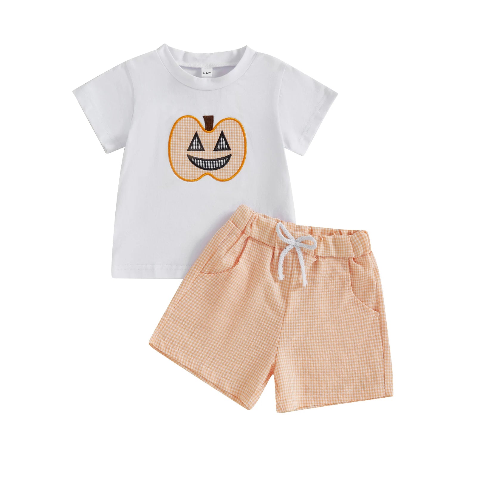 Søtt Halloween-kostyme til smågutter med spøkelsestrykk, langermet T-skjorte og stripete bukser, sett med to deler