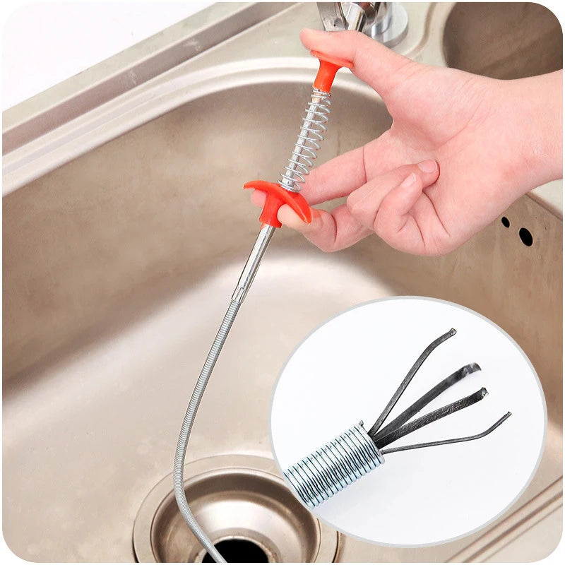 Spring Pipeline Dredge Hook Cleaner Gripper Grabber Pickup Flexible Drain Clog Remover Retractable Claw Retriever Kitchen Tools