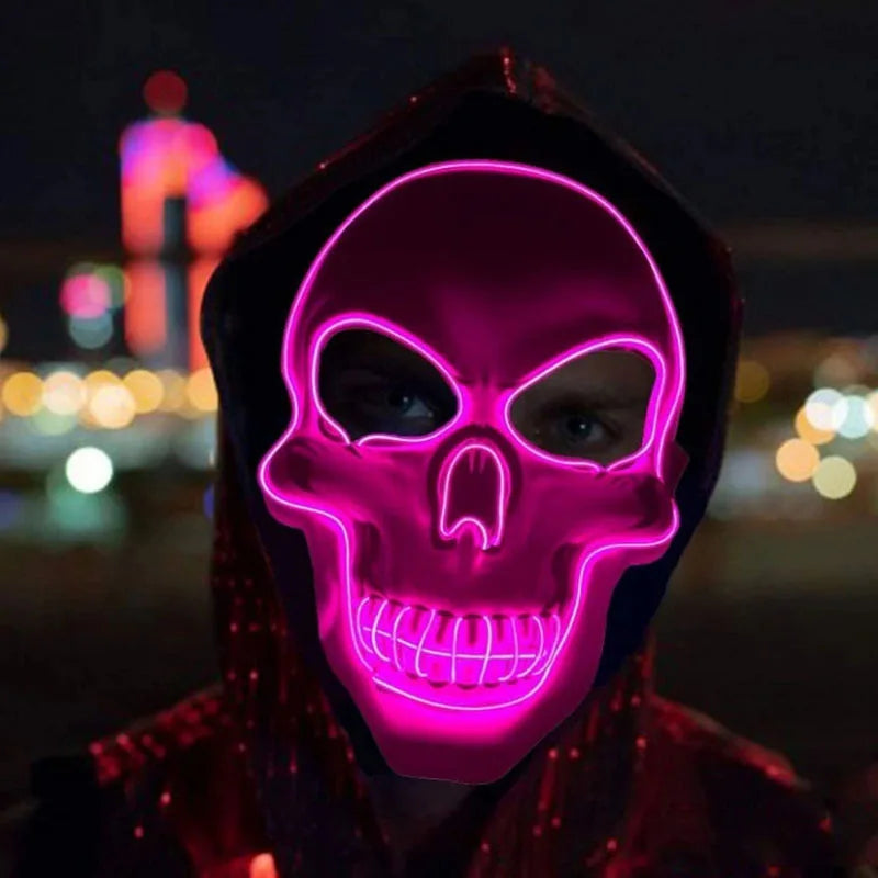 Máscara de calavera de terror de Halloween, máscara de luz fría LED, máscara LED de Halloween, máscara de cosplay, decoración de fiesta de Halloween, máscaras de calavera luminosas