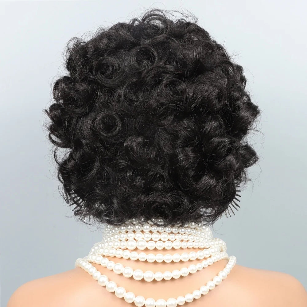 Short Layered Pixie Cut Curly Wigs With Bangs Human Hair Wigs For Black Women Short Curly Pixie Cut Wig Human Hair Machine Made