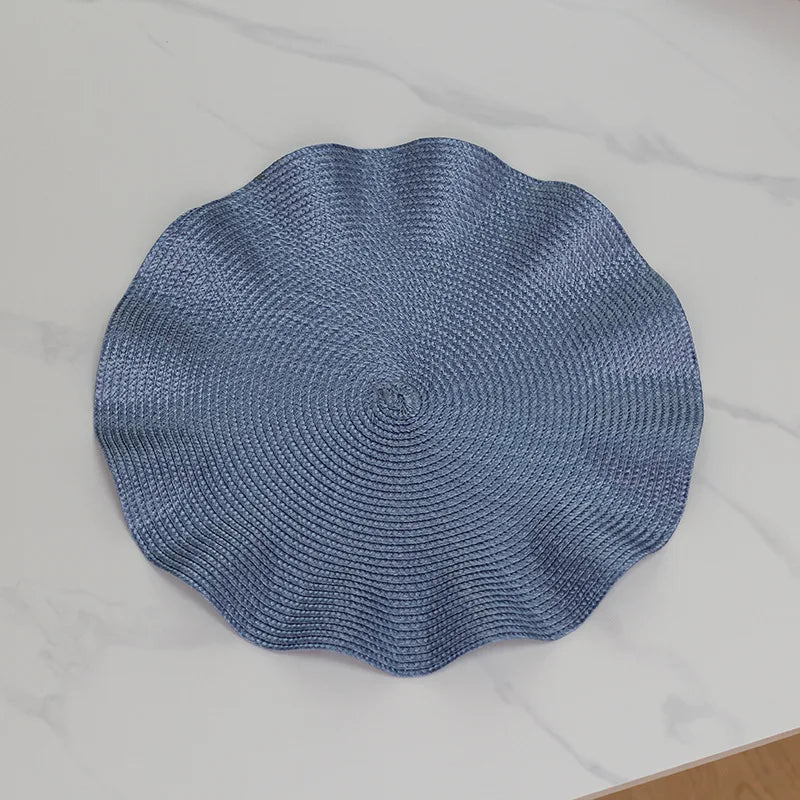 1 mantel individual redondo trenzado de 38 cm, lavable, resistente al calor y con bordes antiarrugas para decoración de mesa de cocina