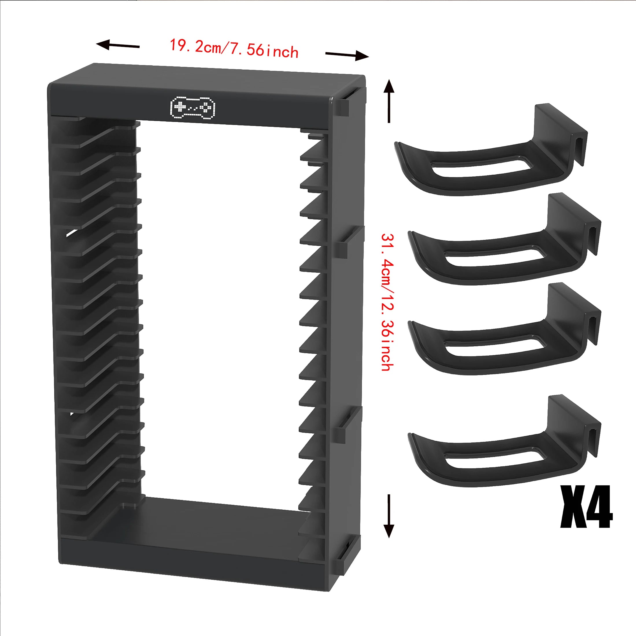 Oppbevaringsstativ for videospill til PS5/PS4/PS3/Xbox-serien S og X/Xbox One-spill, med 4 kroker, spillkontrollerholder