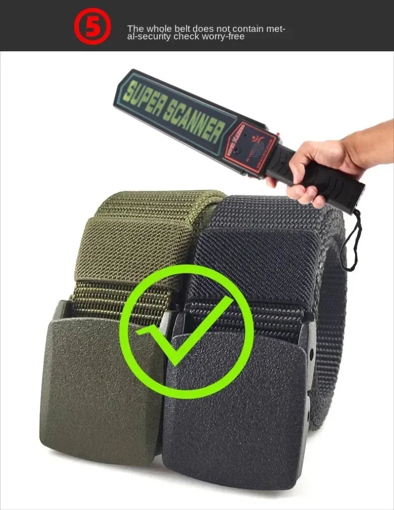 Ceintures en nylon à boucle automatique pour femmes, en toile, pour voyage en plein air, pantalons de sport haut de gamme, ceintures non métalliques pour hommes, blanc, noir, bleu, rouge