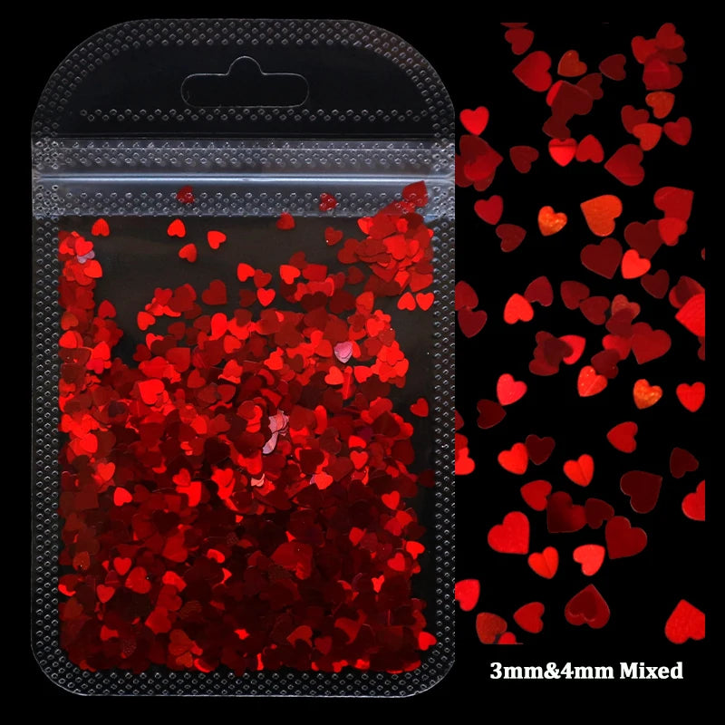 2g Holographic Nail Art Glitter Shiny Sweet Love Red Heart Flakes Sequins 3D Nail Paillette Manicure Valentine's Day Decorations