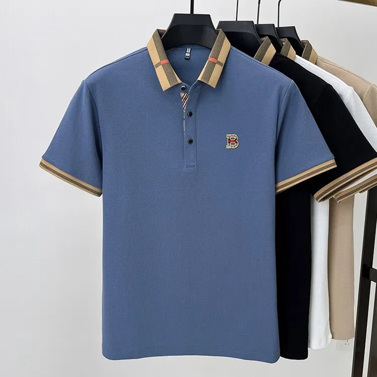 Polo de manga corta con logo de marca de lujo, camisa de polo de seda y algodón de alta gama, transpirable, para hombre, nueva colección de verano, camiseta Paul, ropa de hombre informal de moda.