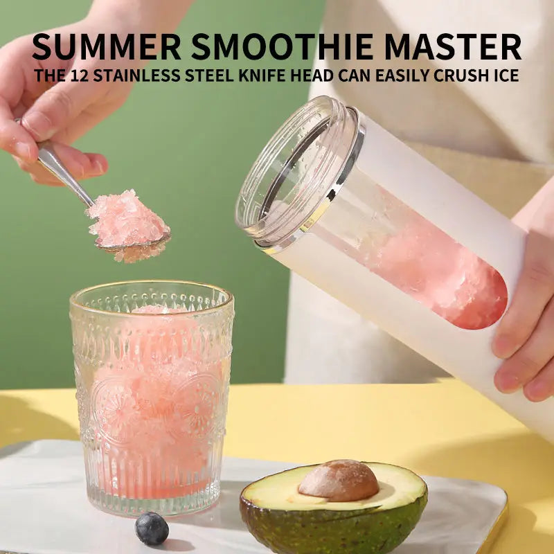 Nuevo exprimidor portátil de 530 ml, inalámbrico, carga USB, hielo picado, exprimidor eléctrico de 12 cuchillas, 4 velocidades, 7,4 V, mini licuadora de jugo fresco