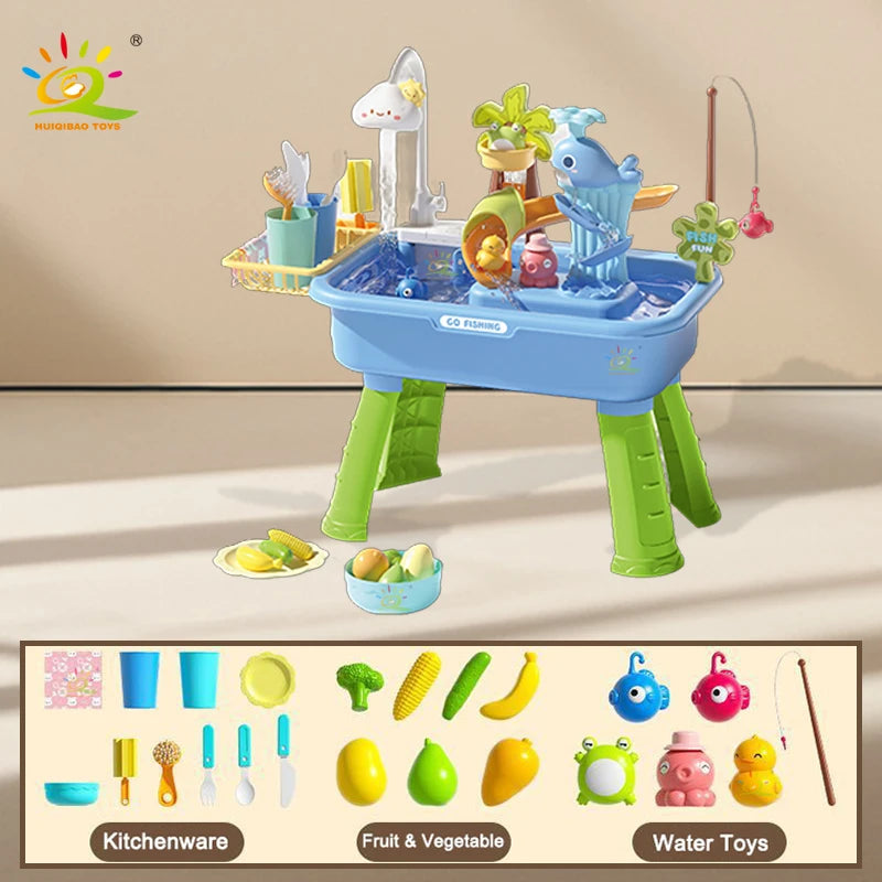 Jouets de cuisine pour enfants, jeu d'eau électrique amusant, lavabo, pêche, vaisselle, maison, jeu de rôle, jouets d'éducation précoce pour bébés