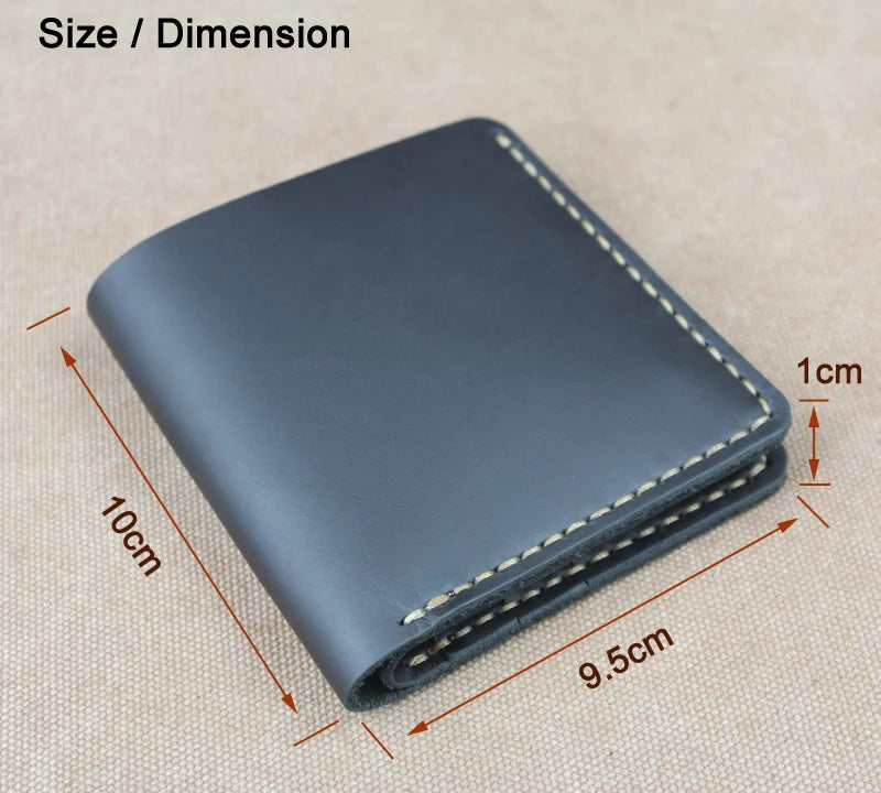 Cartera de lujo hecha a mano de cuero genuino Crazy Horse para hombre, cartera pequeña de cuero para hombre, monedero corto con clip para billetes, bolsa para dinero, café negro