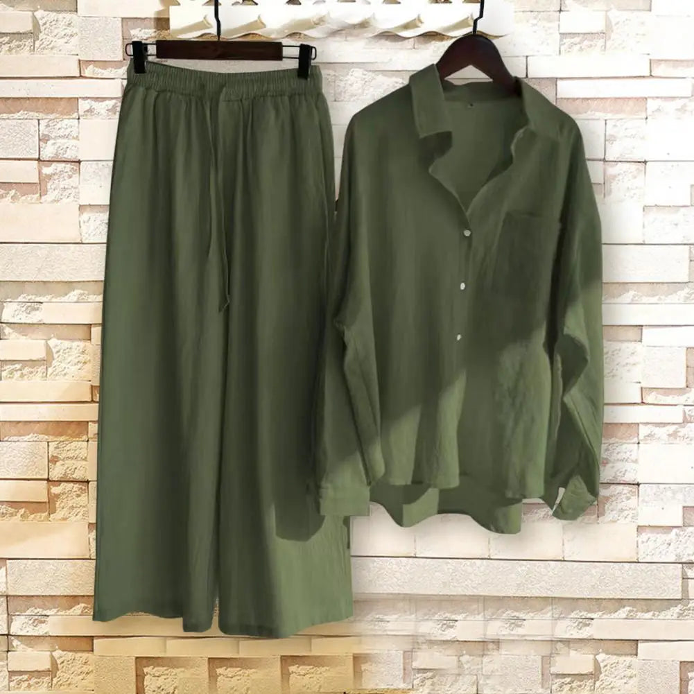 2 Unidades/Conjunto de Tops y Pantalones para Mujer, Blusa, Traje de Pantalón, Cárdigan de Manga Larga, Suave al Tacto, Color Sólido, Pierna Ancha, Ropa Diaria