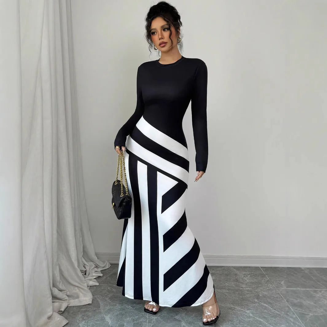 Vestido maxi de punto ajustado estilo patchwork