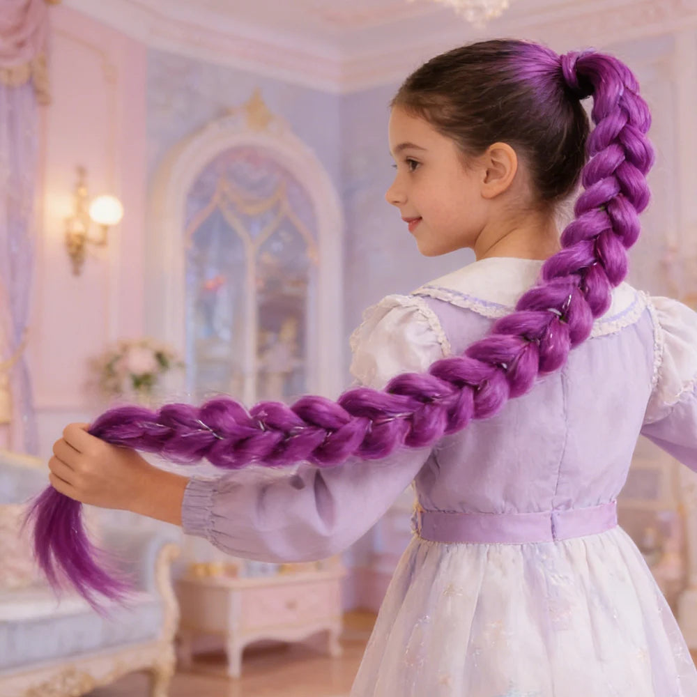 32" Extra-Long Synthetic Purple Braided Wig | Shimmering Metallic | Kids Christmas Costume Hairpiece