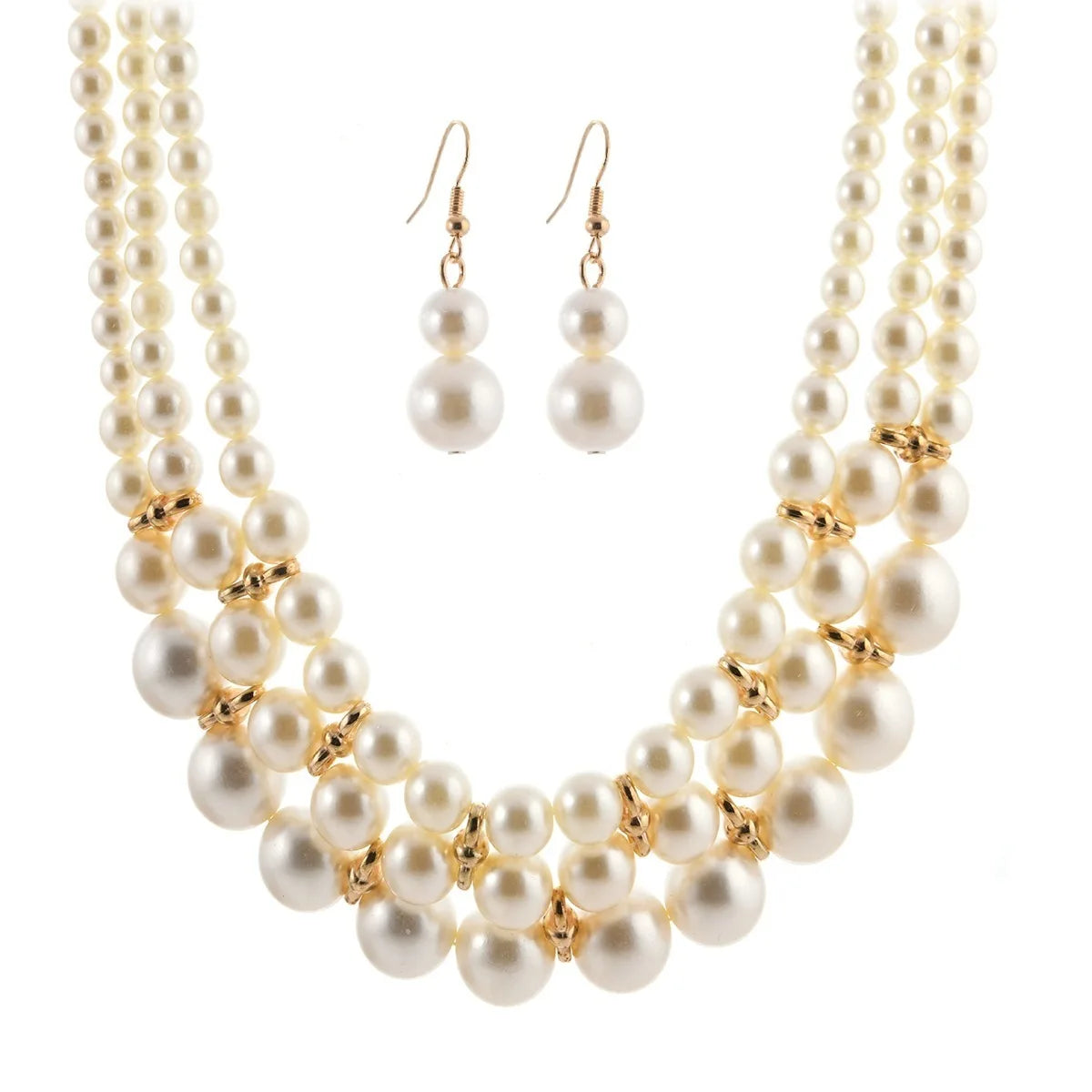 Conjunto de joyas de novia para boda, de nueva moda, collar y pendientes de perlas de imitación hechos a mano de varias capas, accesorios de fiesta para mujer
