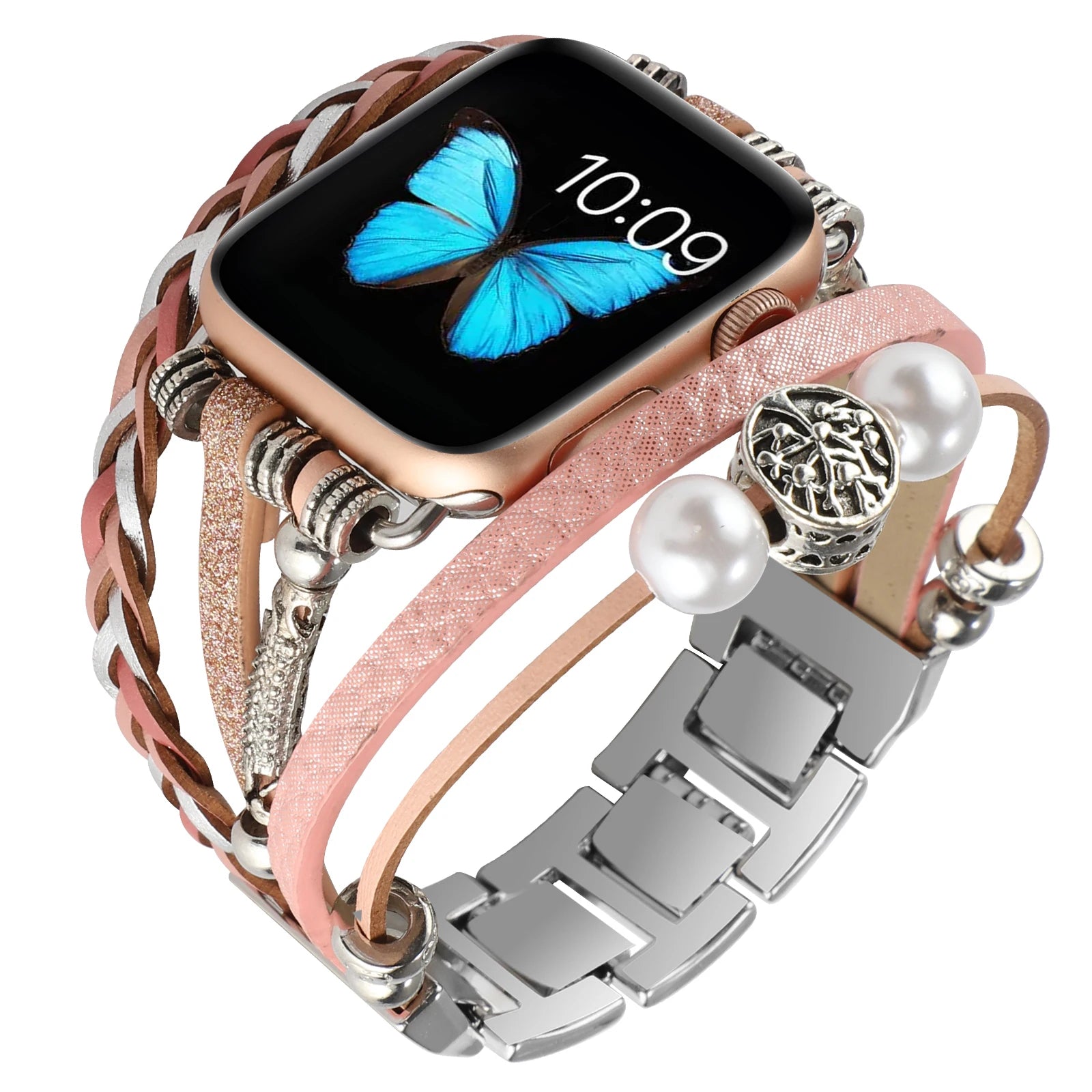 Metal Strap For Apple Watch Band Series876 SE54Ultra Women Jewelry Bracelet Chain IWatch 49mm 45mm 41mm 40mm 38 44mm Peal Wrist