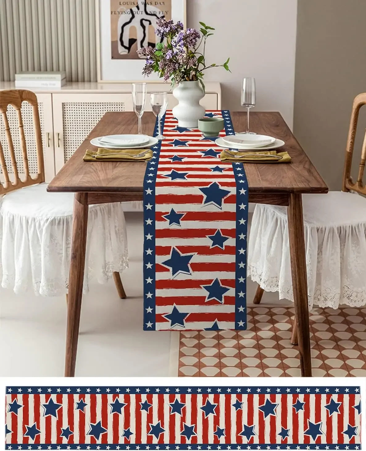 Manteles individuales Rojos, Blancos y Azules Estrellas Rayas Corredor de Mesa para Decoración de Mesa Decoraciones para Fiestas del Día de la Independencia