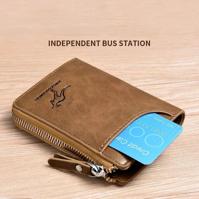 Cartera de cuero para hombre, tarjetero de negocios con cremallera, carteras de lujo para hombre, protección RFID, cartera masculina de lujo