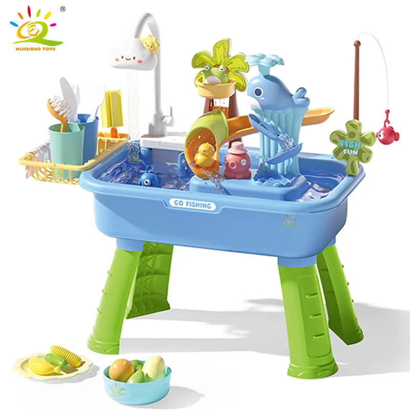 Juguetes de cocina eléctricos para niños, diversión con agua, lavabo, pesca, lavado de platos, juego de rol para el hogar, juguetes de educación temprana para bebés