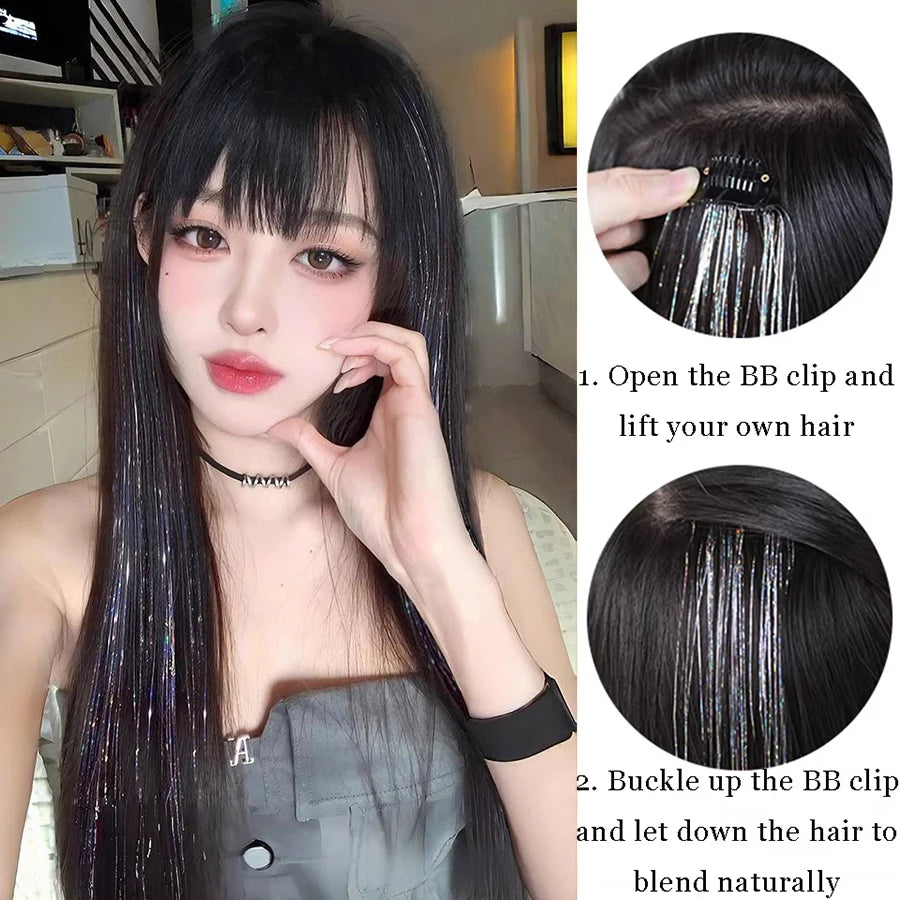 Perruque synthétique teintée au laser, extension capillaire en plumes sans couture, pièce unique, accessoire de coiffure pour groupe de filles