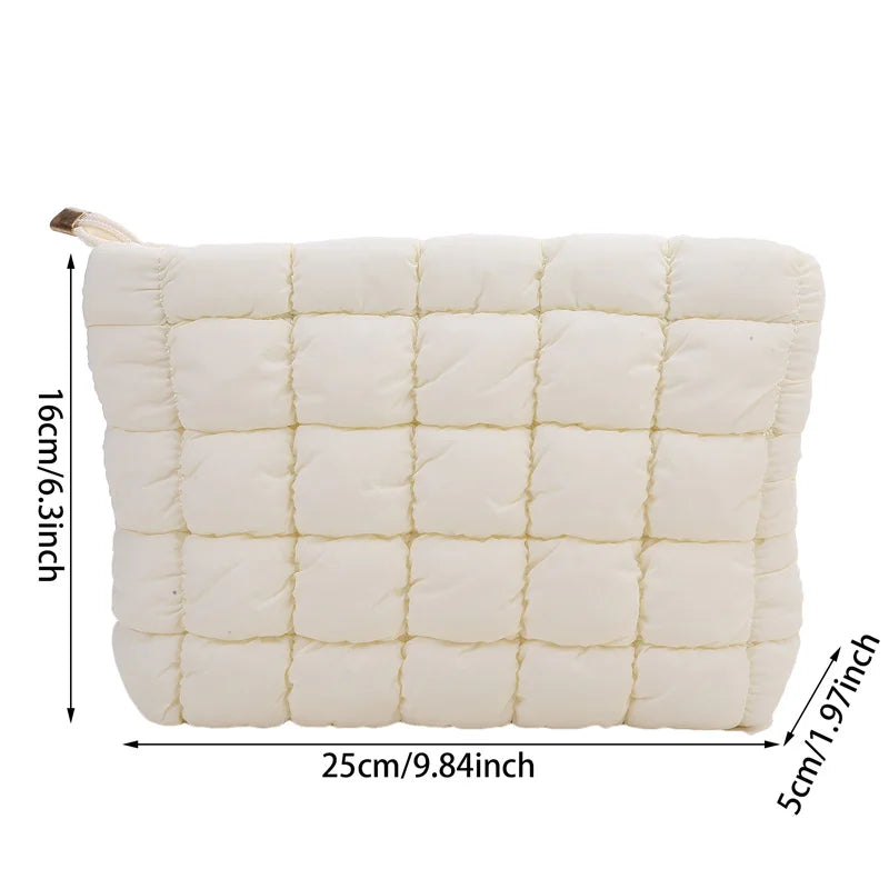 Neceser acolchado para mujer, bolsa de almacenamiento de maquillaje acolchada, neceser hinchable, bolsa organizadora de cosméticos grande, bolso de mano, estuche de belleza