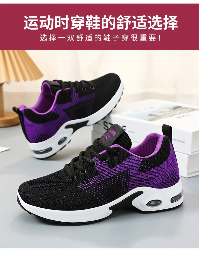Zapatillas de running para mujer, nuevas, de primavera, de talla grande, informales, transpirables, con cordones, con cámara de aire, deportivas