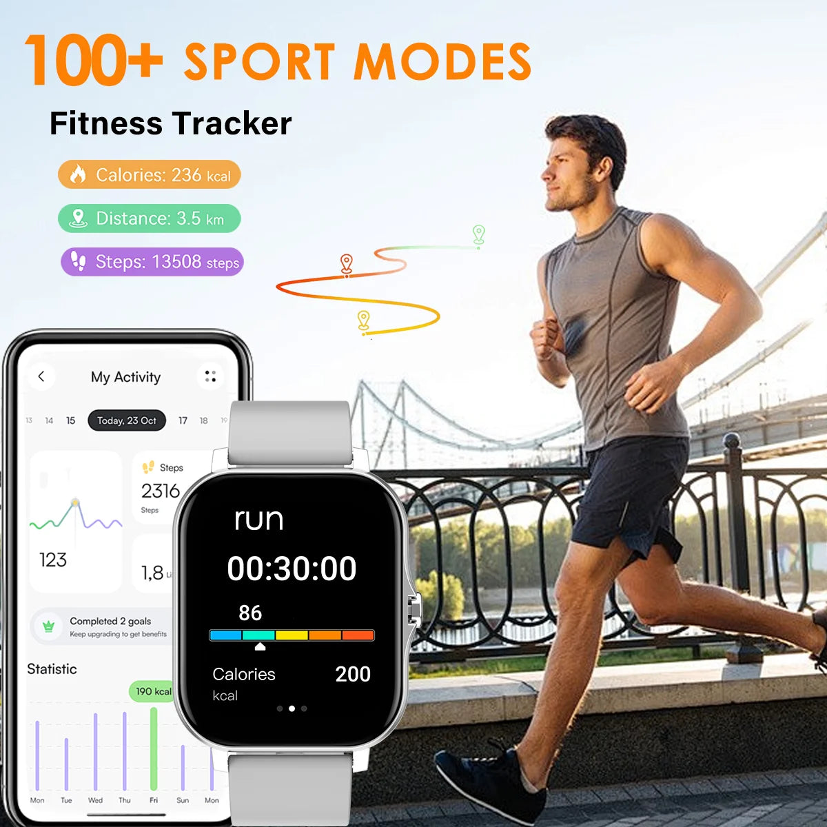 Reloj inteligente con llamada Bluetooth, smartwatch con dial táctil para Android, música, rastreador de actividad física, relojes deportivos