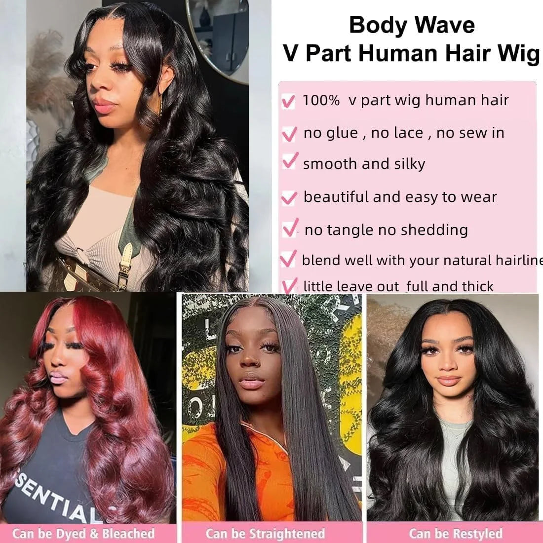 Drawstring V Part Body Wave Wig