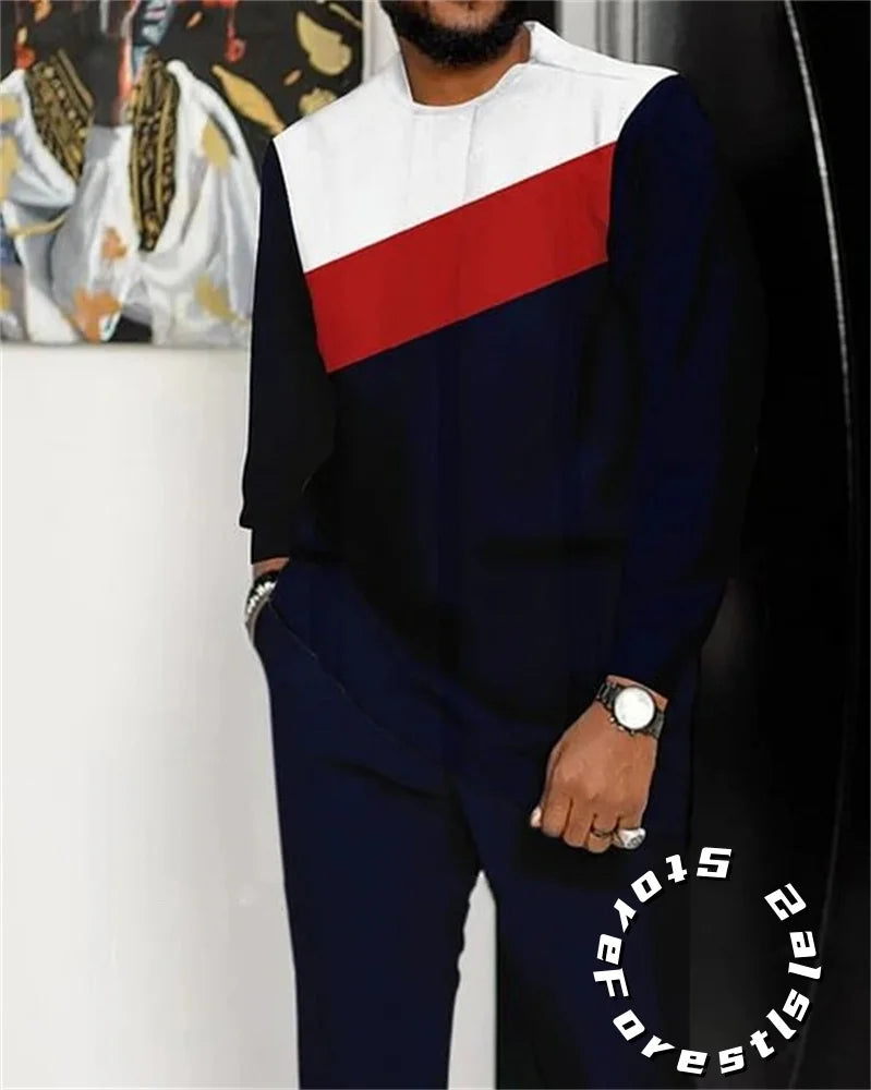 Conjunto de Ropa de Moda para Hombre, Chándal, Traje Casual para Caminar, Ropa Urbana Oversize, Camiseta de Manga Larga y Pantalones, Conjunto de 2 Piezas