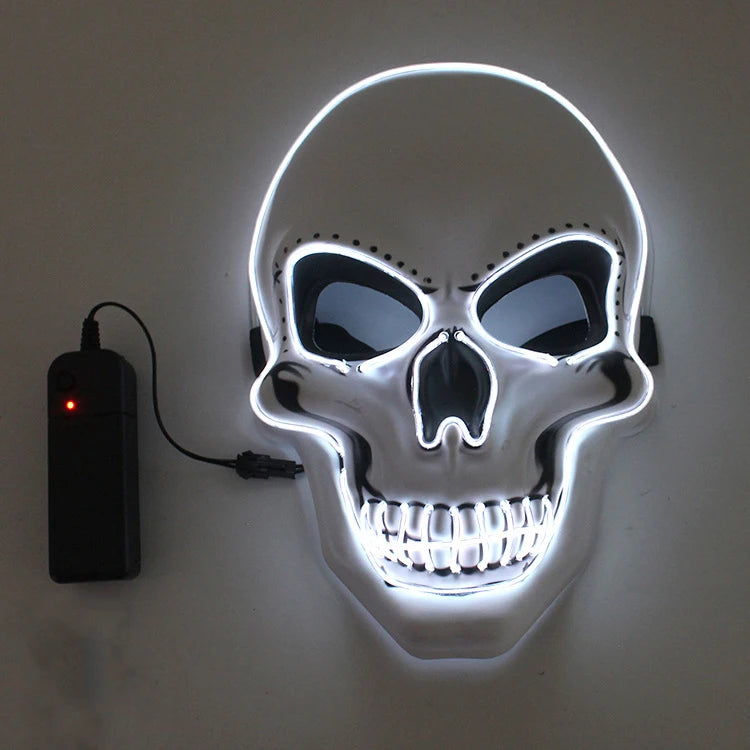 Máscara de calavera de terror de Halloween, máscara de luz fría LED, máscara LED de Halloween, máscara de cosplay, decoración de fiesta de Halloween, máscaras de calavera luminosas