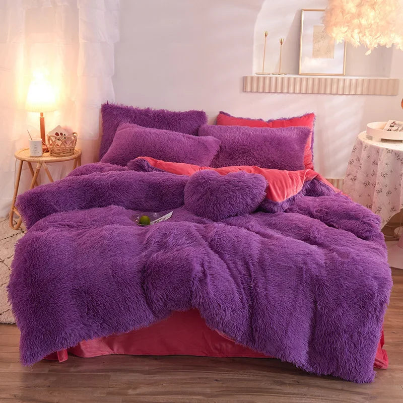 Juego de funda nórdica de felpa de lujo de 3/4 piezas – Ropa de cama cómoda y suave, perfecta para el confort del dormitorio, ideal para habitaciones de invitados y estética de dormitorios universitarios.