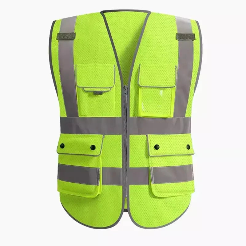 Chaleco de seguridad para hombre, chaleco de construcción, ropa de trabajo con múltiples bolsillos y cremallera
