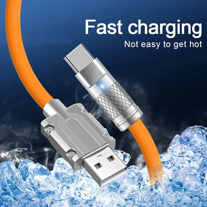 120W 6A superrask ladekabel i flytende silikon med USB-C for iPhone 14 15 Huawei Samsung Xiaomi Type-C hurtigladekabel/datakabel