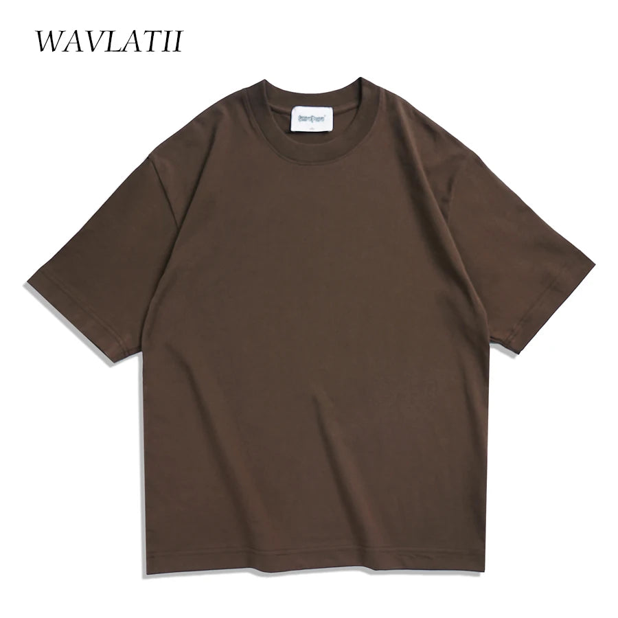 WAVLATII Camisetas de Verano Oversize para Mujer Hombre Marrón Casual Femenino Coreano Streetwear Camisetas Básicas Sólidas Jóvenes Frescas Unisex