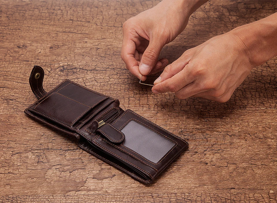 HUMERPAUL Lujosa cartera de cuero 100 % genuino para hombre, delgada, minimalista, duradera, con monedero, bolsillo para monedas, bloqueo de tarjetas de crédito.