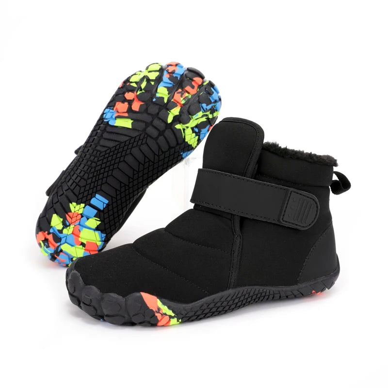 Kids Wide Toe Barefoot Snow Shoes Girls Ankle Winter Boots Warm Plush Boys Fur Shoes Children Minimalist Sneakers Boots