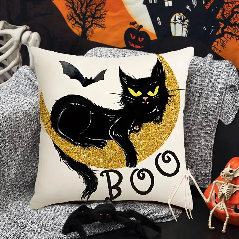 Funda de cojín de lino de Halloween, funda de almohada con temática de truco o trato, funda de almohada de calabaza y fantasma de dibujos animados, decoración para fiesta de Halloween 2025